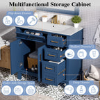 Bathroom Vanity With Ceramic Sink, Soft-Close Doors, 4 Storage Drawers - Blue