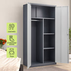 Wardrobe With Hanging Rod And Compartments, Lockable Closet With Locks & Keys For Bedroom - Gray
