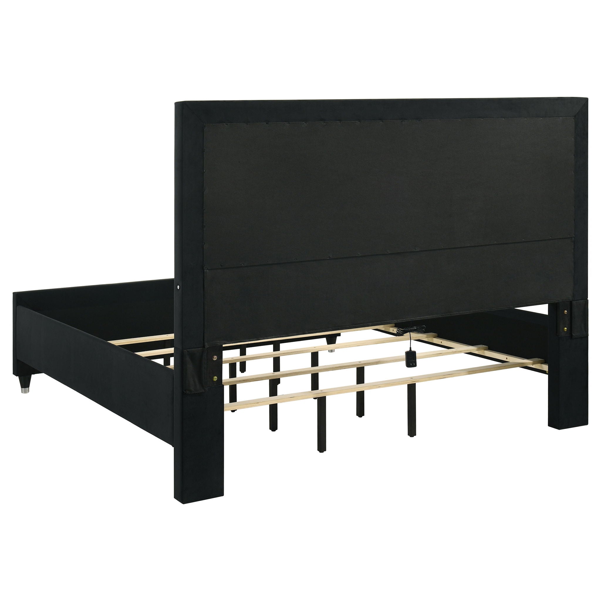 Ravenne Velvet Upholstered Eastern King LED Panel Bed Black