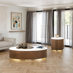 Oval Cocktail Table - Brown / Gold / White