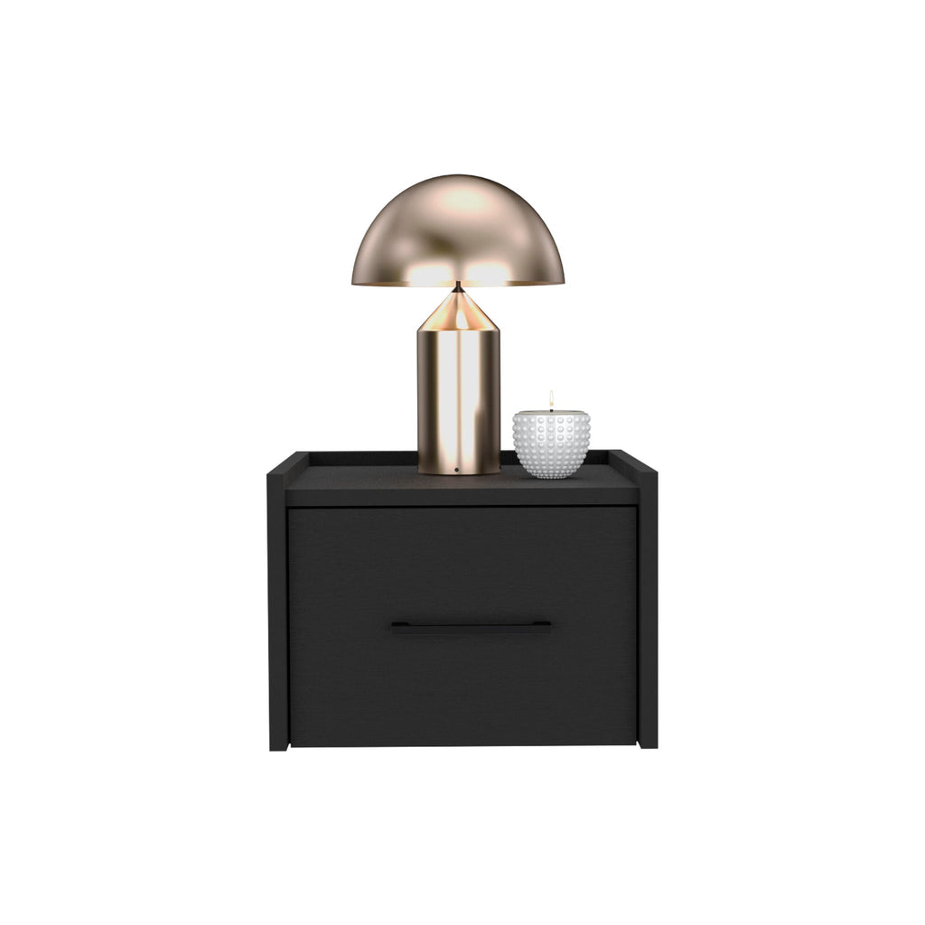 Floating Nightstand, Space Saving Design With Handy Drawer And Surface - Black