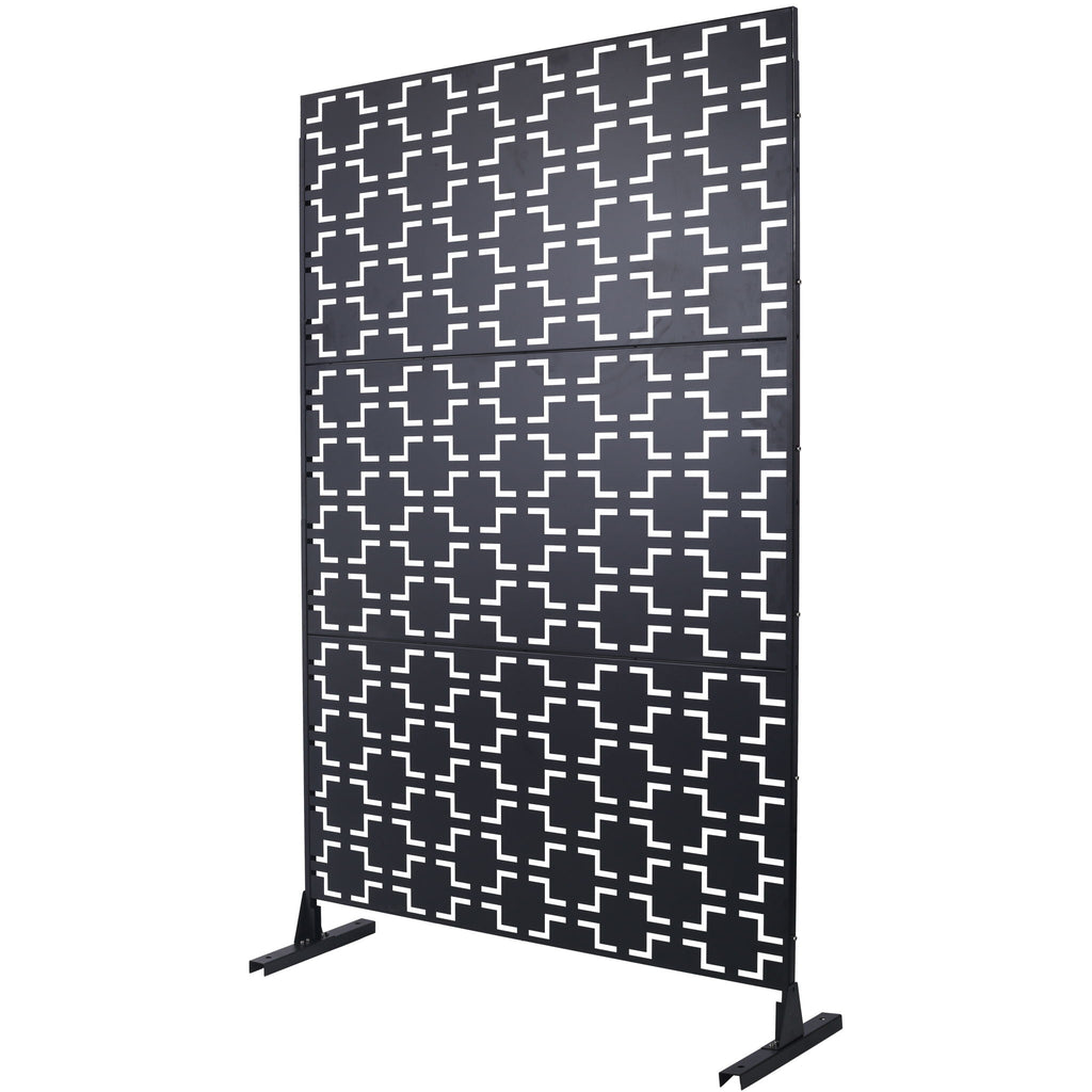 Outdoor / Indoor Privacy Screen Metal Privacy Screen, Freestanding Decorative Privacy Screen For Deck Balcony Patio - Black