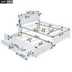 Full Size Platform Bed With Storage LED Headboard, Twin Trundle And 3 Drawers - White