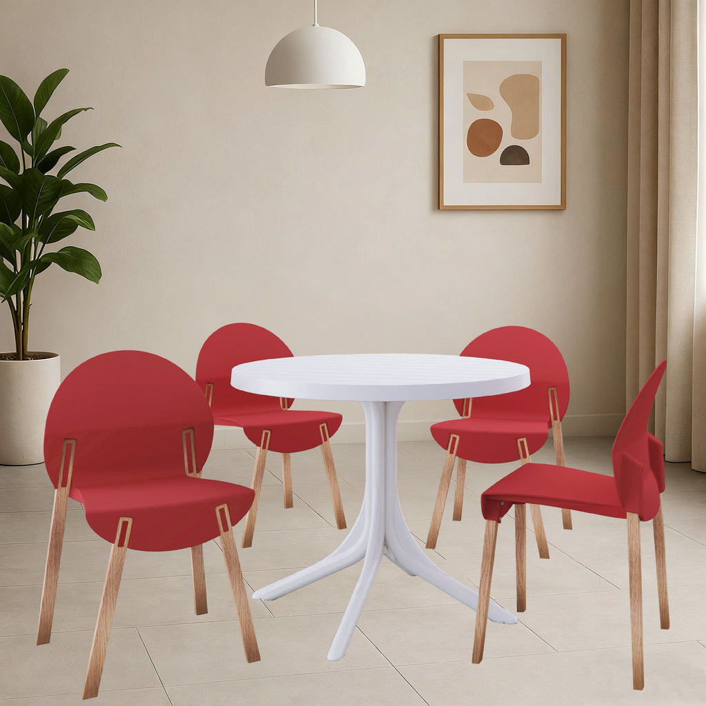 4 Piece Set Of Single Chairs, Traditional Elements With Round Table