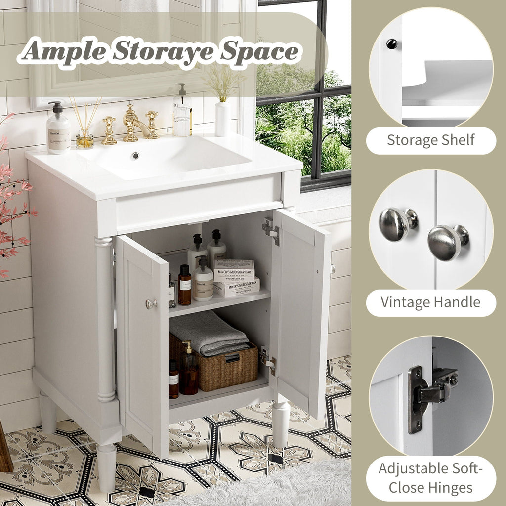 Bathroom Vanity With Top Sink, 2 Tier Storage Cabinet