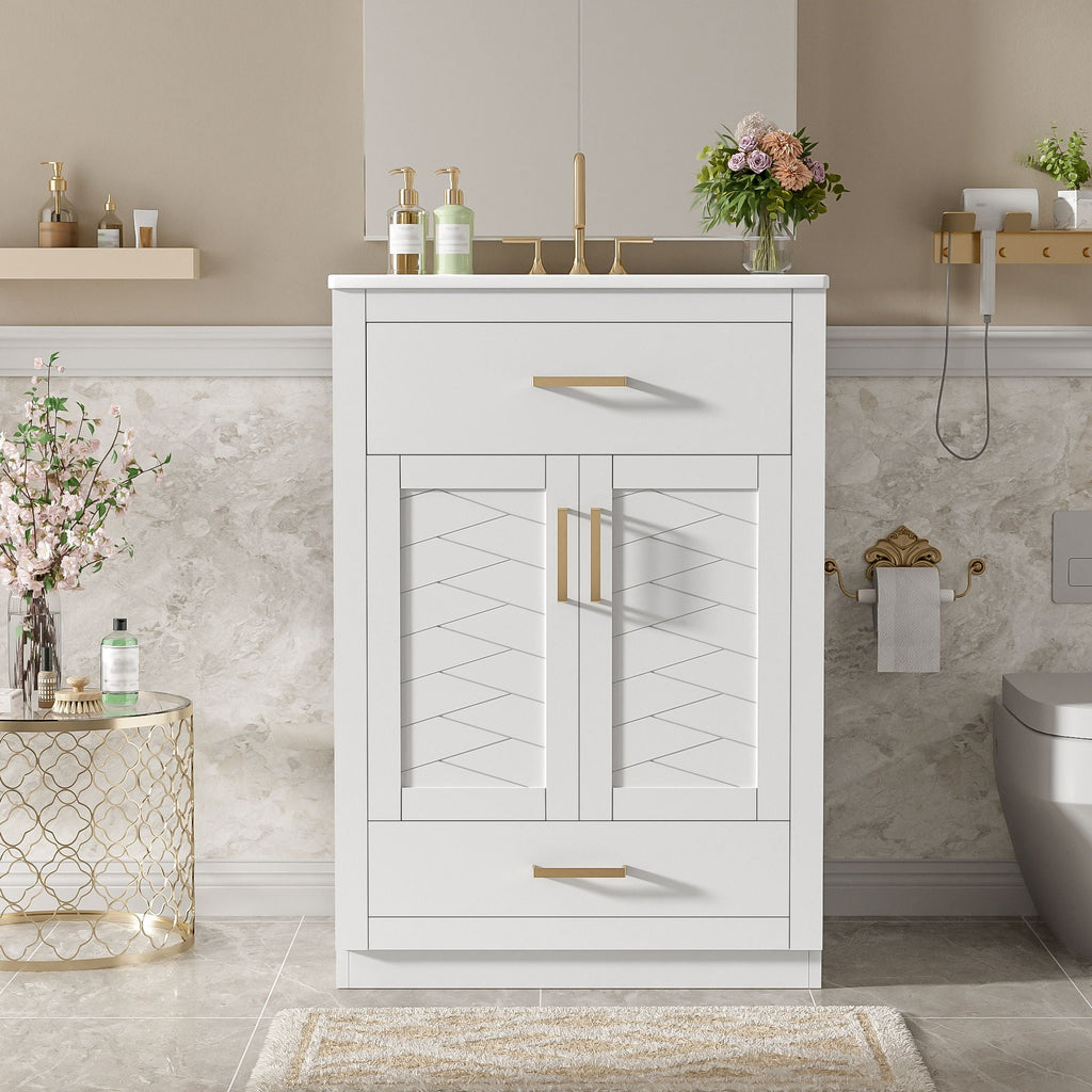 Modern Bathroom Vanity With Integrated Ceramic Sink, 2 Door Cabinet With Tip-Out Drawer