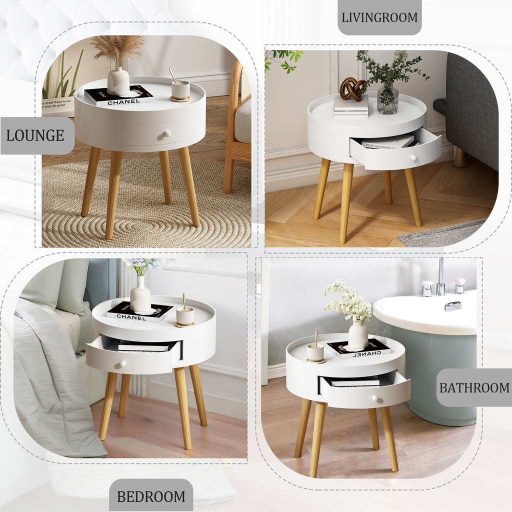 Nightstand With Storage Drawer, Bedside Table For Bedroom - White