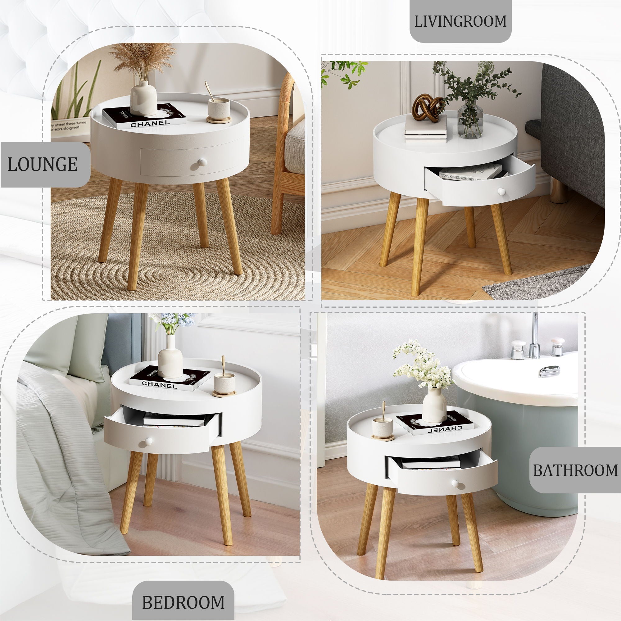 Nightstand With Storage Drawer, Bedside Table For Bedroom - White