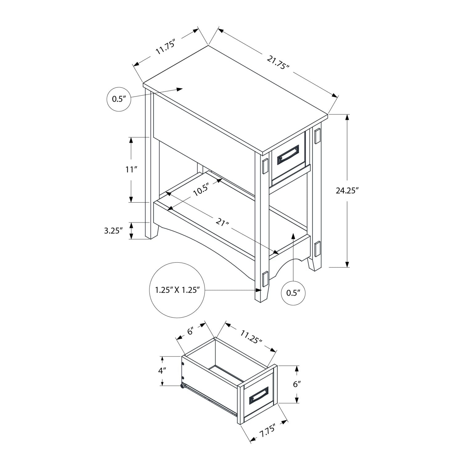 Accent End Table, 2 Tier, Narrow, Storage Drawer, Transitional - Walnut