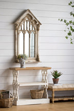 Distressed Wood Shelf Tray, French Country Console Table - Brown / Antique White