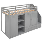Loft Bed With 3 Shelves, 2 Wardrobes, 2 Drawers, Ladder Storage