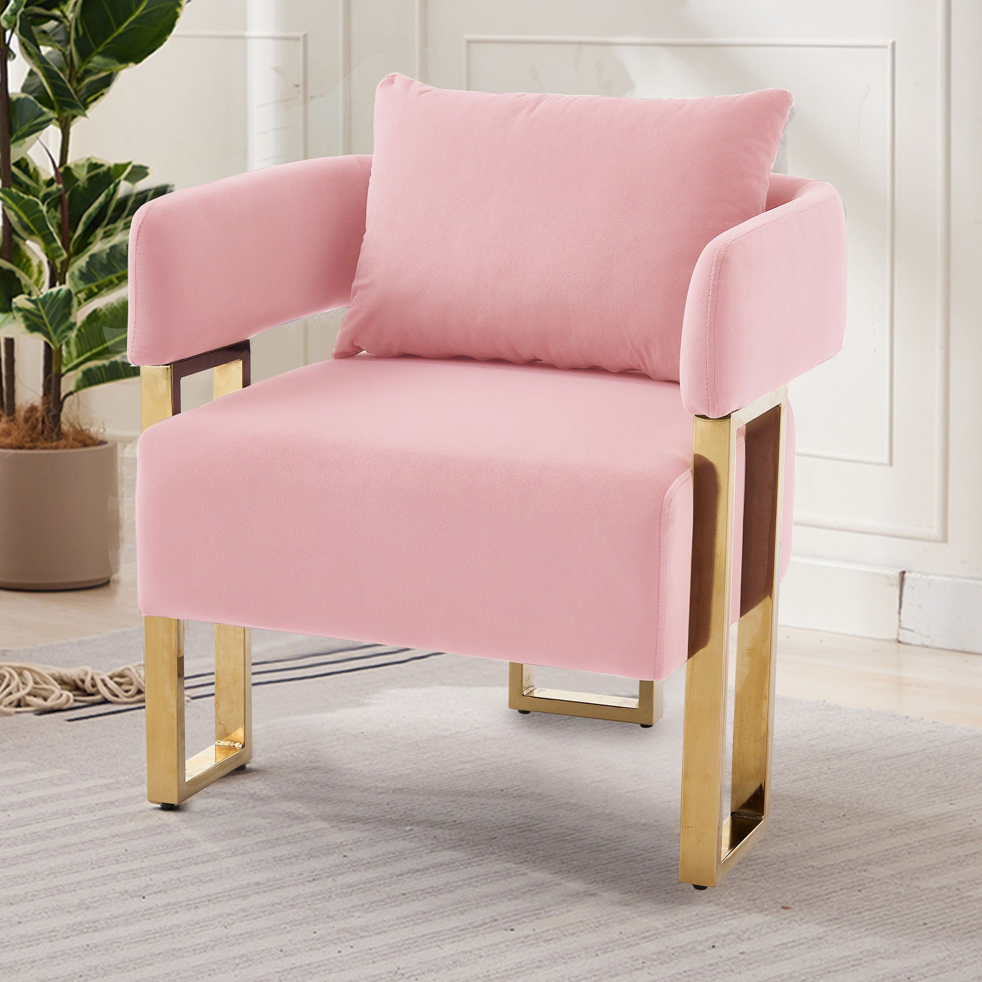 Modern Classic Design Decorative Chair Teddy Fleece Upholstered And Metal Foot