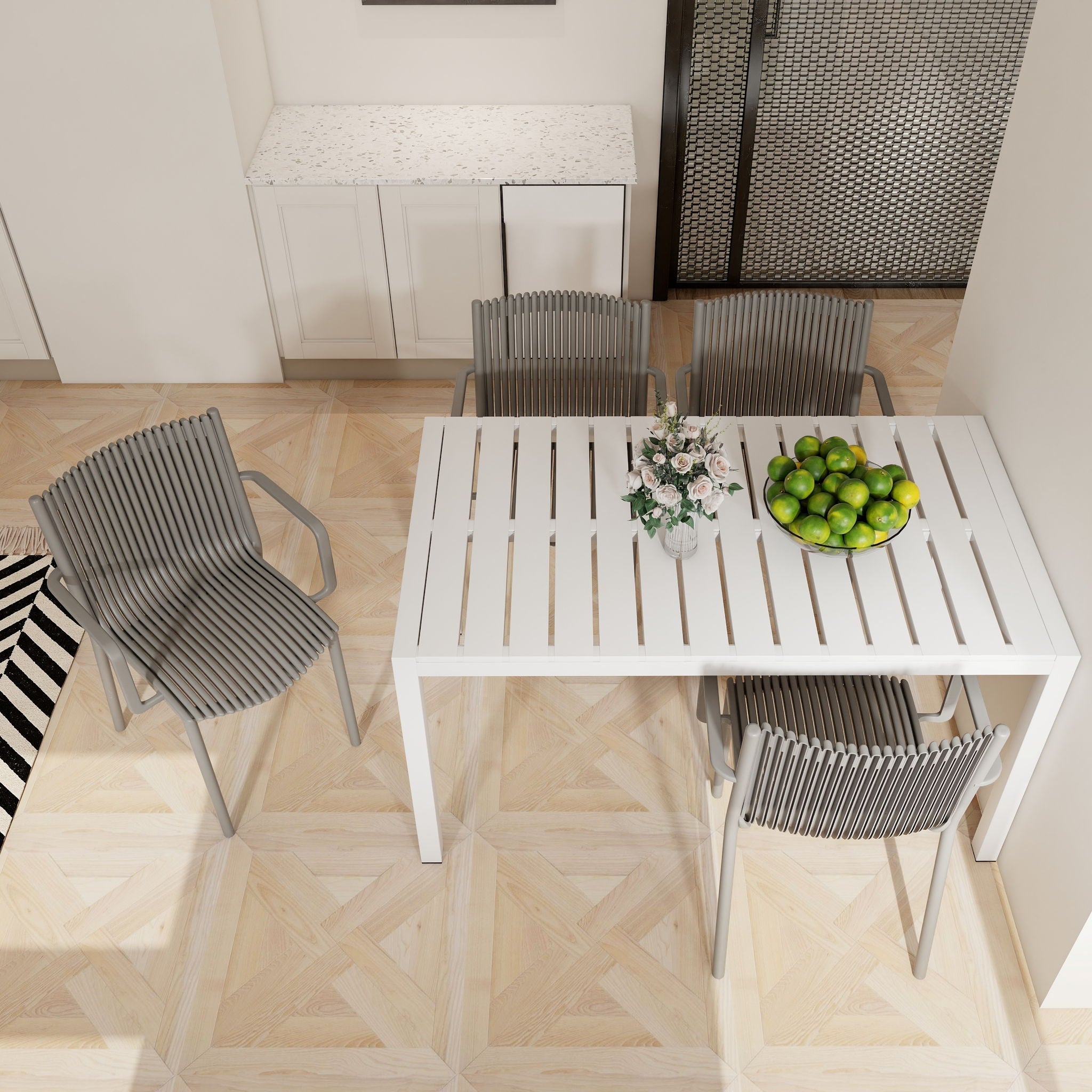 4 Modern Stackable Armchair Matched With Long Table
