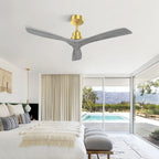 Indoor Ceiling Fan Without Light 3 Solid Wood Blades Remote Control Reversible Dc Motor - Gold
