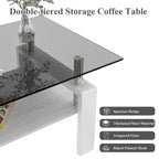 Modern Rectangular Coffee Table With Tempered Transparent Glass Top And Storage Shelf