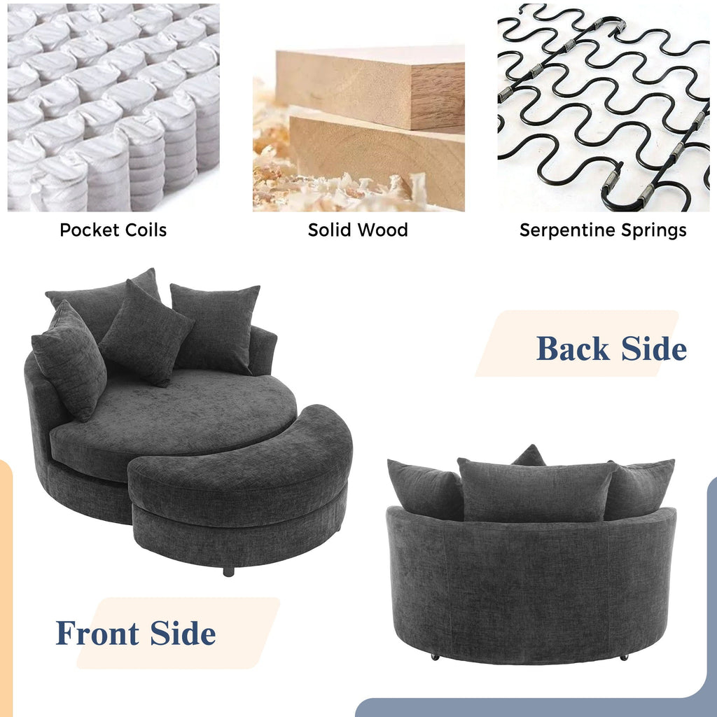 360° Swivel Accent Barrel Chair With Storage Ottoman & 4 Pillows, Modern Leisure Chair Round Accent For Living Room