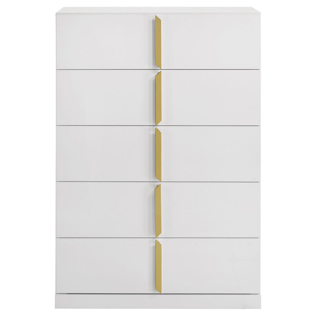 Ines 5-drawer Bedroom Chest of Drawers White High Gloss