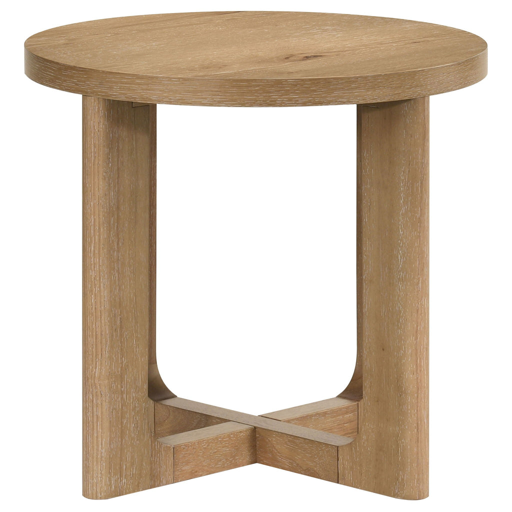 Kessler 3-piece Round Sculptural Wood Coffee Table Set Light Oak