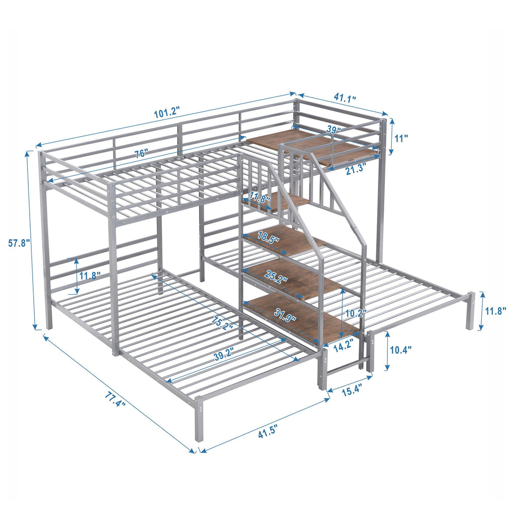 Metal Bunk Bed With Storage Shelves Staircase