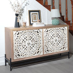 Carved 4 Door Cabinet, Storage Sideboard For Living Room - Multi