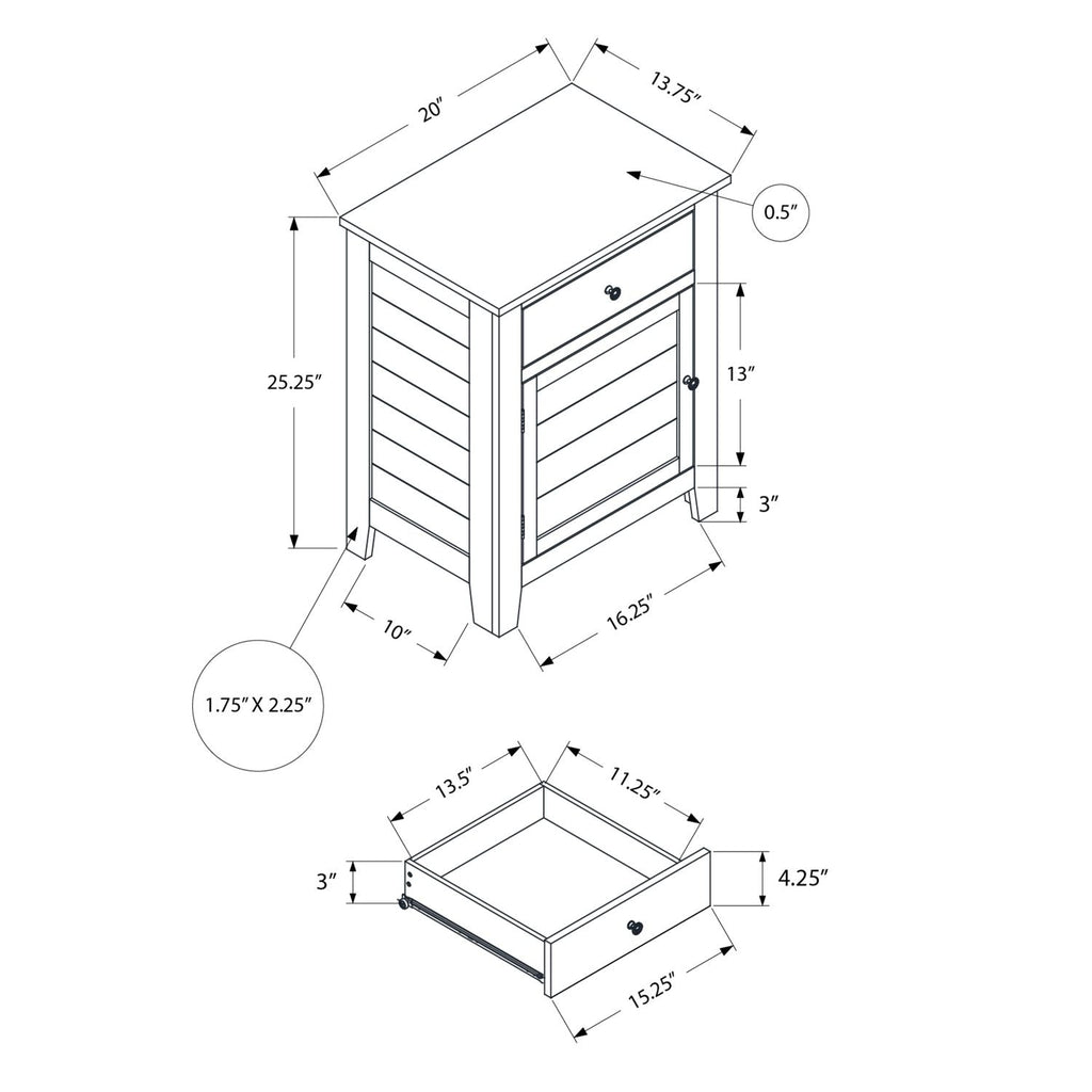 Accent Nightstand, Storage Drawer, Transitional