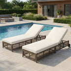 Outdoor Lounge Chair With 5 Position Backrest With Cushion And Wheels