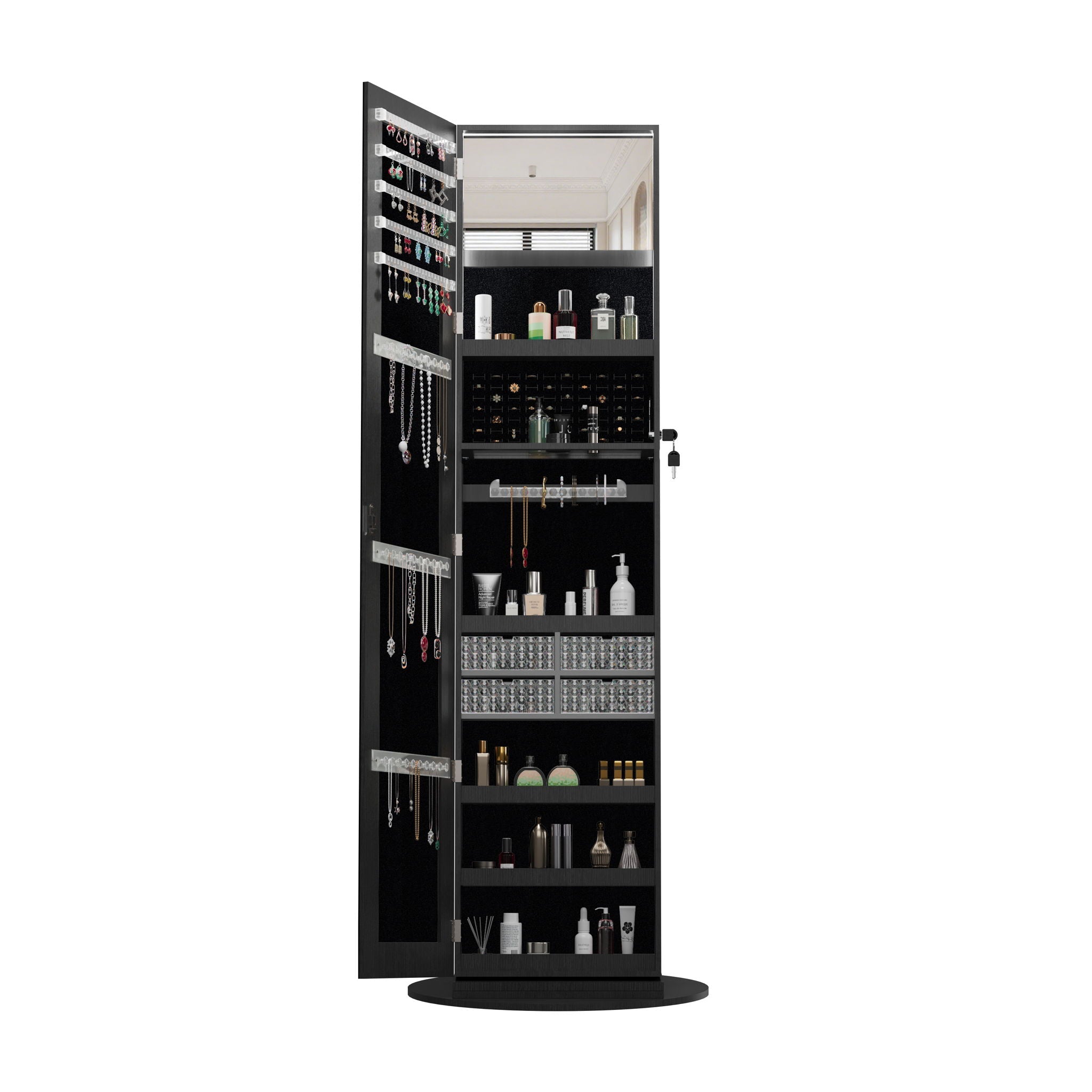 Swivel Jewelry Cabinet With Full Length Mirror