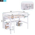 Full Size Loft Bed With Desk, Cabinets, Drawers, Charging Station And Bedside Tray, Sturdy Frame, No Box Spring Required - White