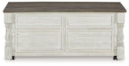Havalance - Lift Top Cocktail Table with Storage Drawers - White / Gray