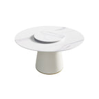 Modern Artificial Stone Round Plywood Base Dining Table, Can Accommodate 6 People, Artificial Stone Turntable (Not Including Chairs) - White / Beige