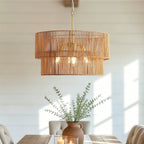 Chandelier, 2 Tier Boho Wabi Sabi Pendant Light, Hanging Ceiling Lamp - Gold
