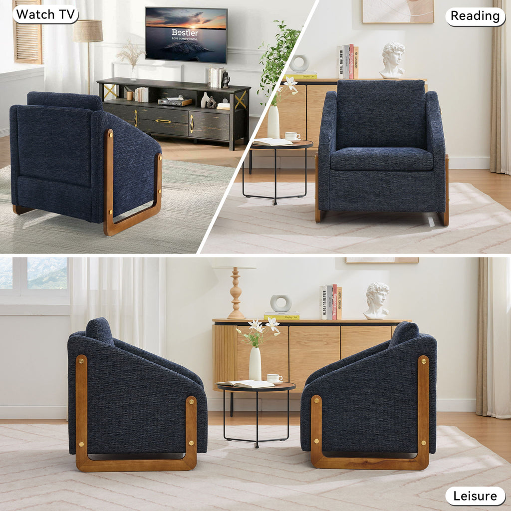 Modern Upholstered Armchair With Wooden Side Frame