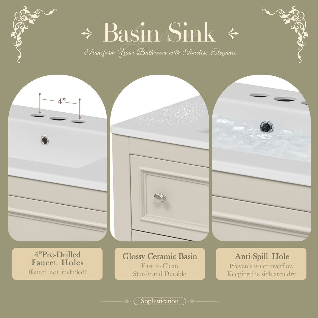 Bathroom Vanity Cabinet With Undermount Sink, 4 Drawer Set