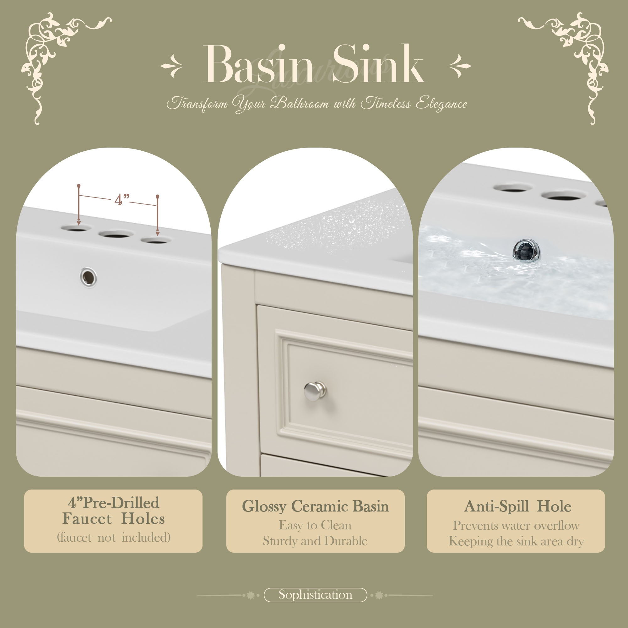 Bathroom Vanity Cabinet With Undermount Sink, 4 Drawer Set