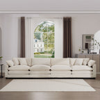 Modern Upholstered 4 Seater Fabric Sofa With Arm And Throw Pillows