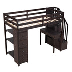 Loft Bed With Storage Drawers, Desk And Stairs With Shelves