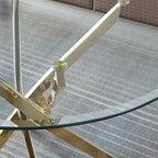 Contemporary Round Clear Dining Tempered Glass Table With Gold Finish Stainless Steel Legs - Gold