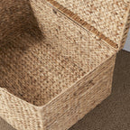Rectangular Curve Water Hyacinth Woven Wicker Trunk With Handles For Clothes Toys Magazines And Book Storage - Natural / Light Brown