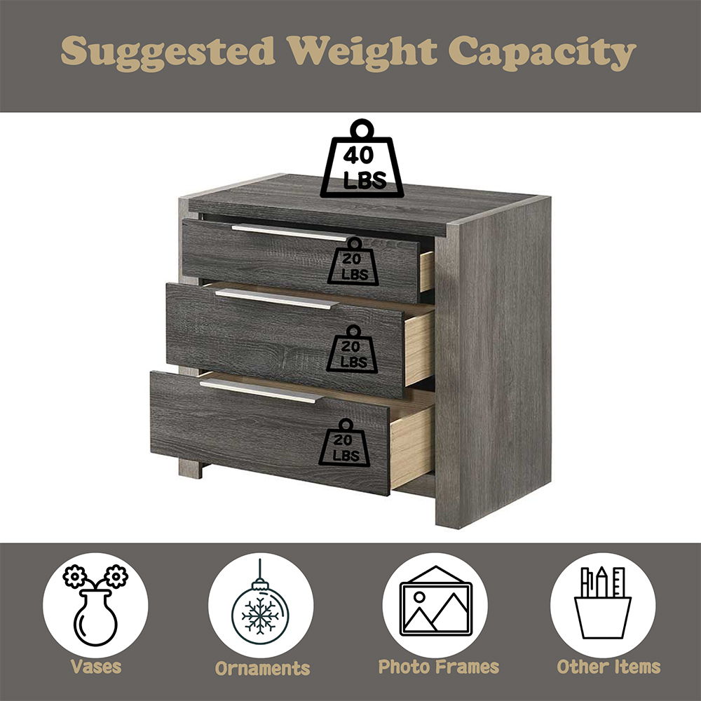 Jehoram - 3 Drawer Nightstand For Bedroom