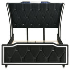 Lorient Queen LED Upholstered Wingback Bed Black