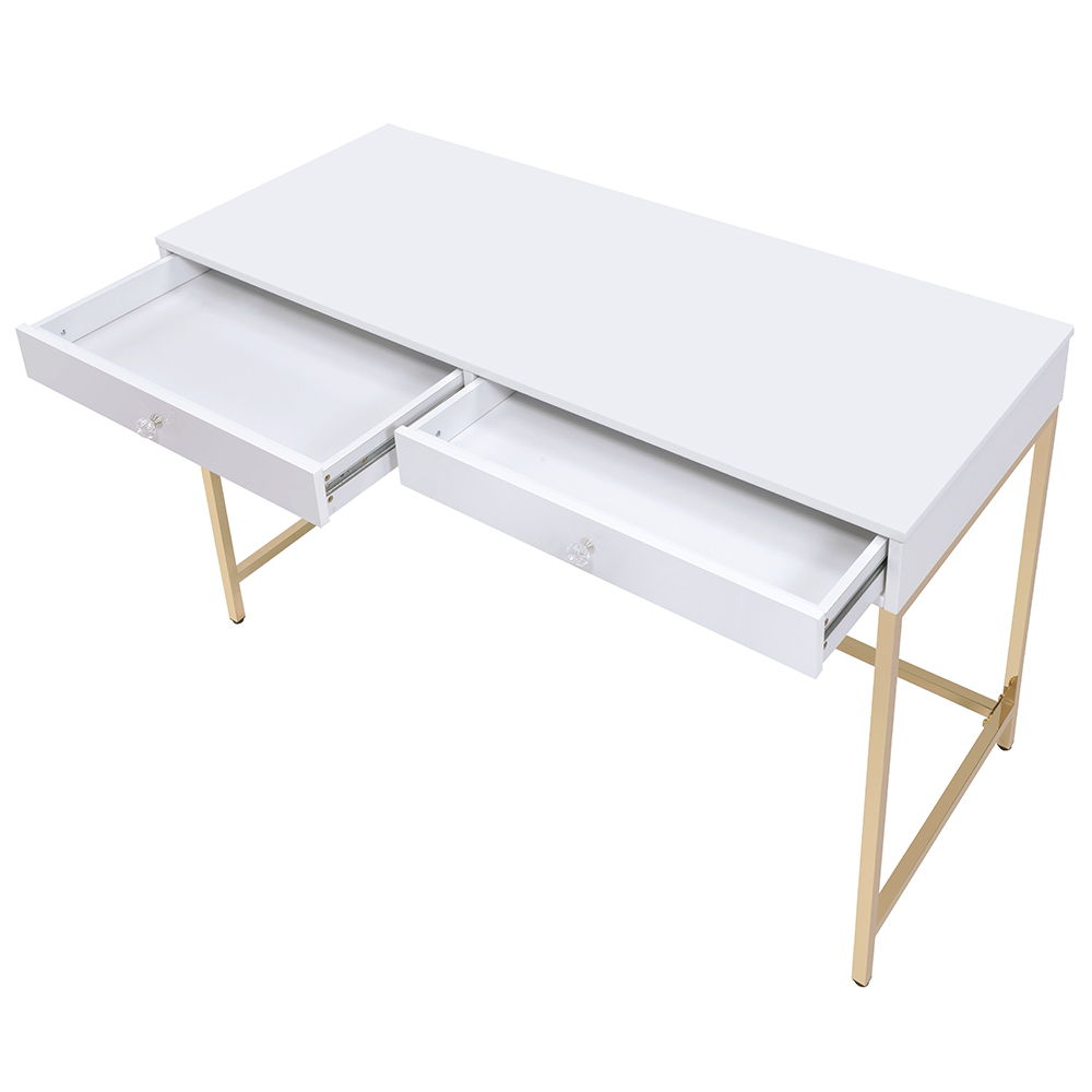Ottey - Vanity Desk (Same 92540) - White High Gloss & Gold