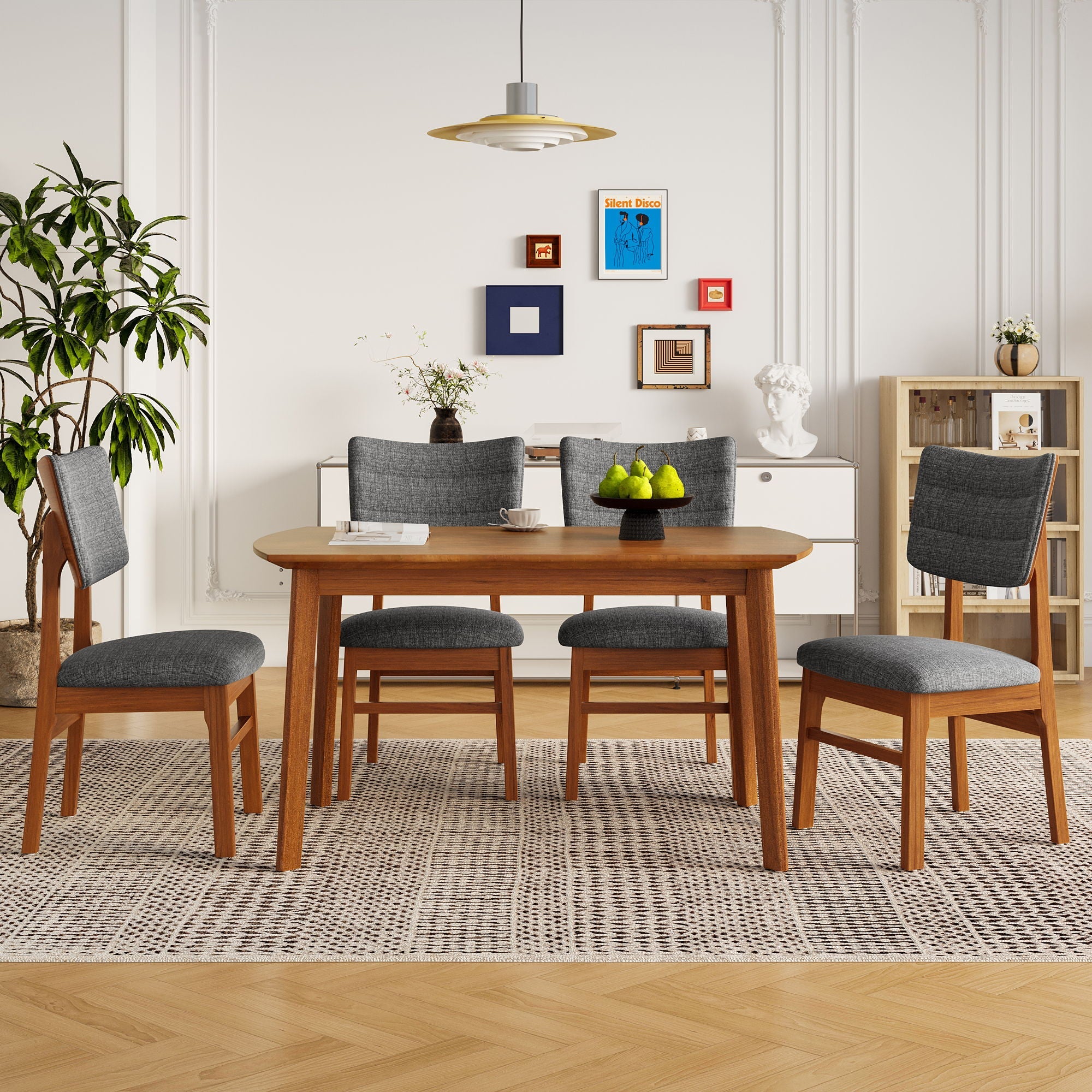 Dining Table Set For 4, Solid Wood Dining Table And Solid Wood Chairs, 5 Pieces Farmhouse Dining Table And 4 Upholstered Chairs - Brown / Gray
