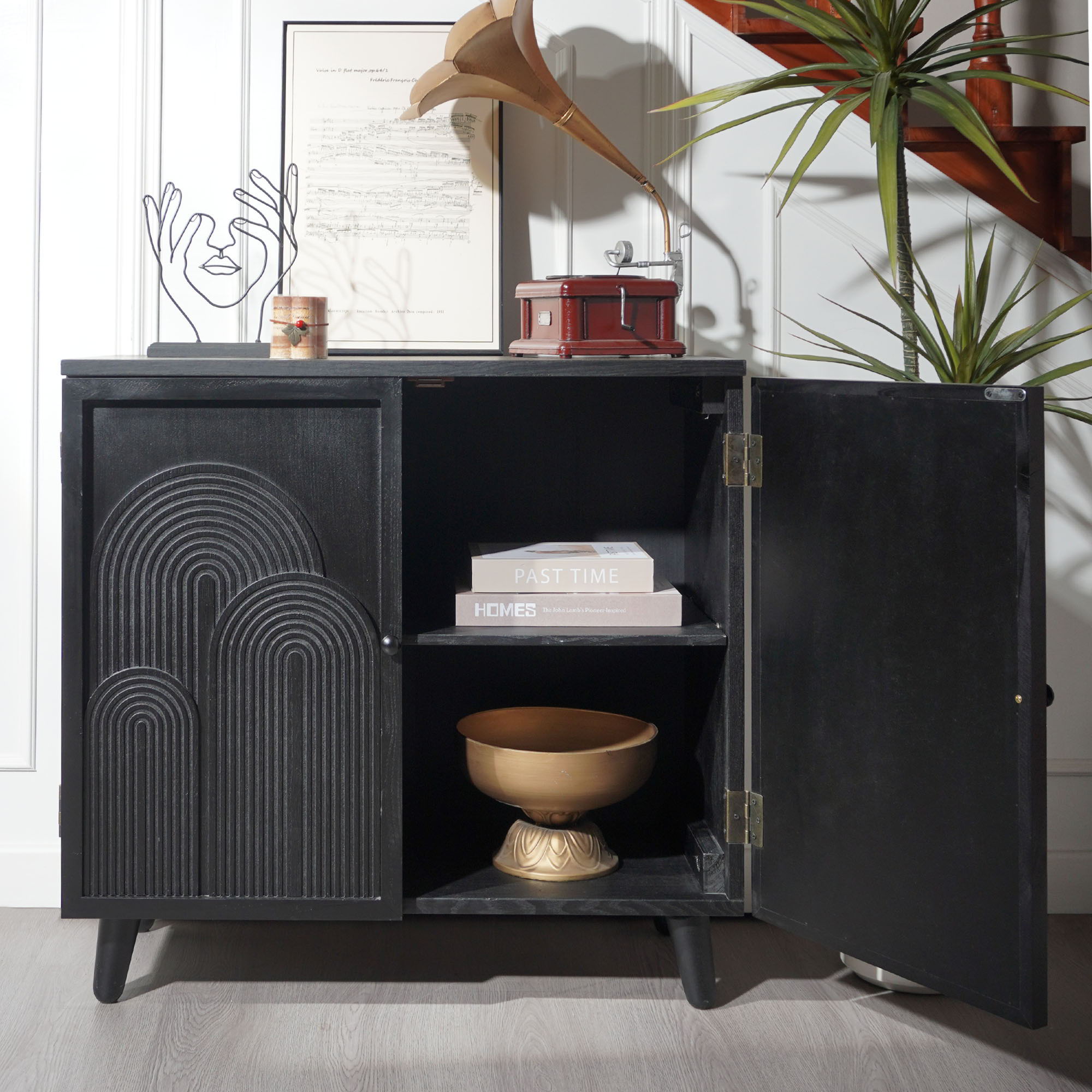 2 Door Accent Cabinet Storage Cabinet With Adjustable Shelf - Black