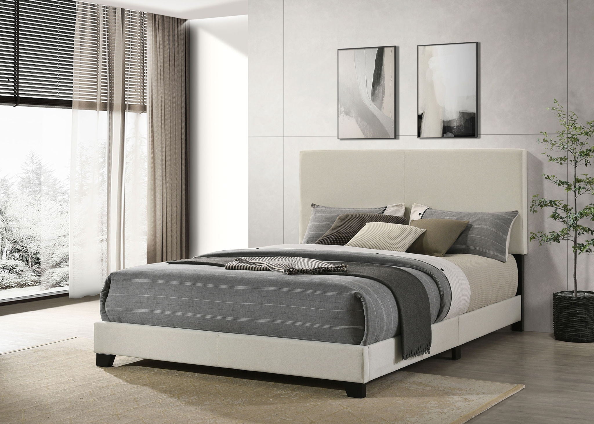 Dorian Fabric Upholstered Queen Panel Bed Cream