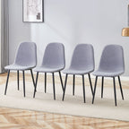 Luxury Simple Chair Linen Cotton High Resilience Dining Chair With Black Metal Legs (Set of 4) - Light Gray