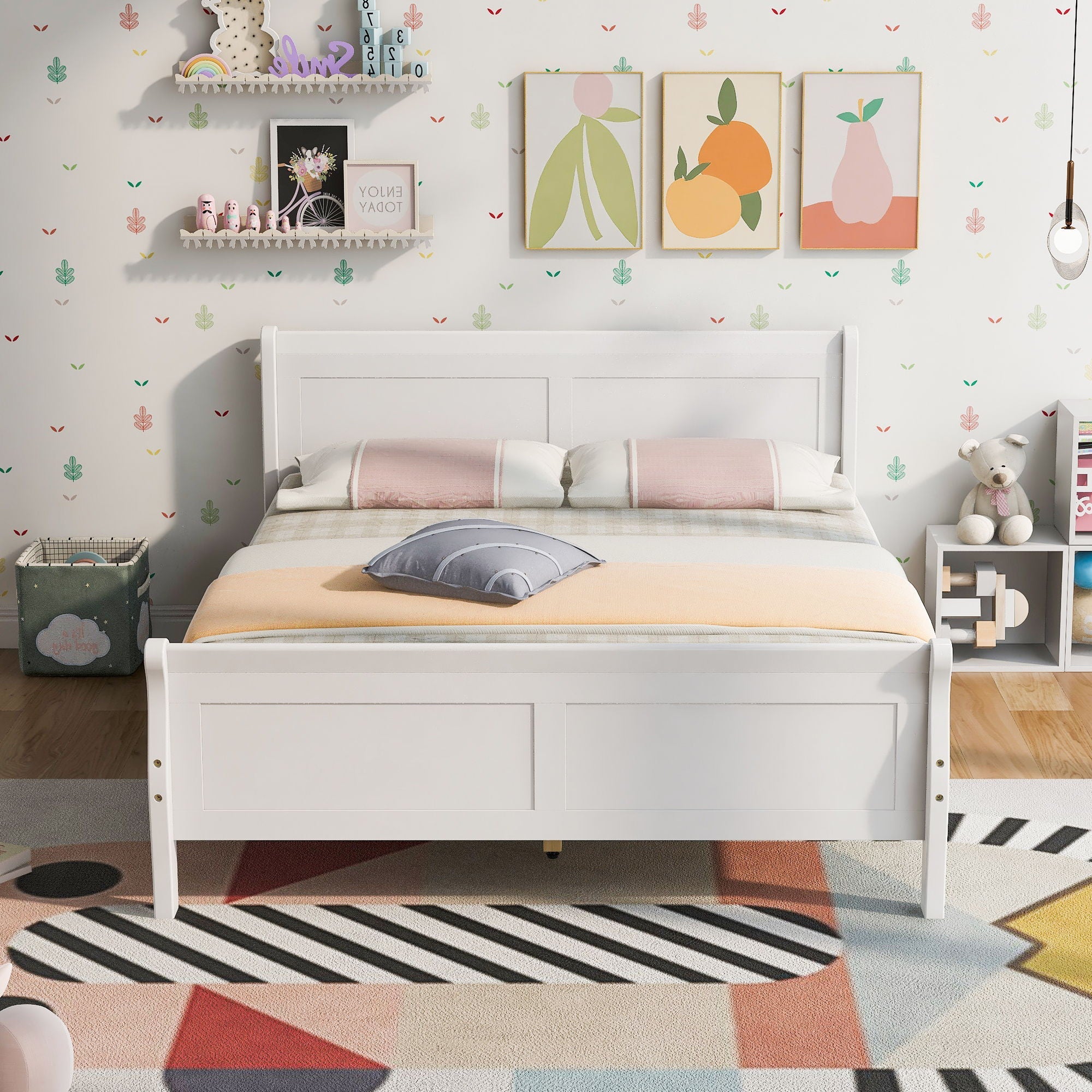 Platform Bed Frame Mattress Foundation Sleigh Bed With Headboard / Footboard / Wood Slat Suppor
