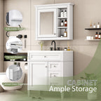 Bathroom Vanity With Top Sink, 2 Doors And 3 Drawers, Freestanding Set With Mirror Cabinet