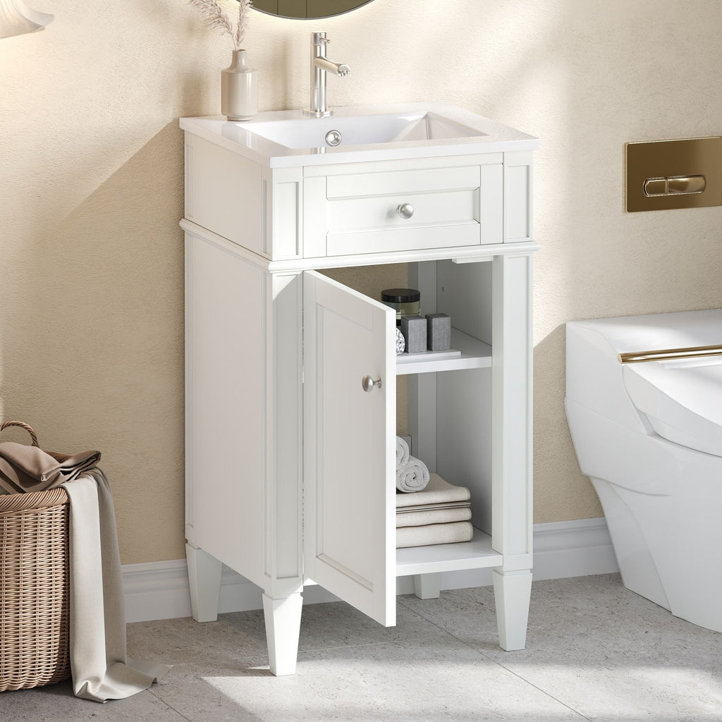 French Style Bathroom Vanity With Sink, Soft-Closing Door, Adjustable Shelf, Rectangular Design