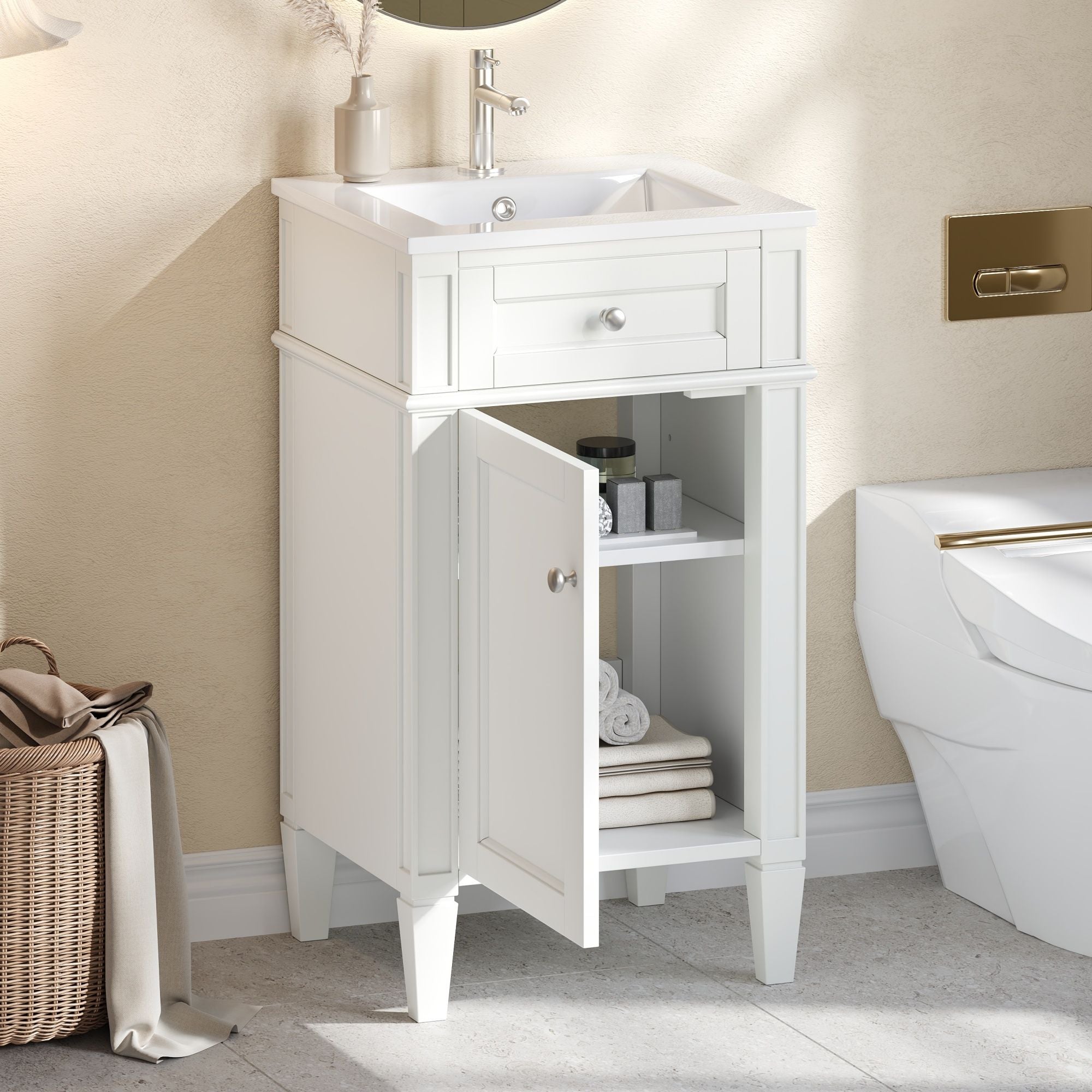 French Style Bathroom Vanity With Sink, Soft-Closing Door, Adjustable Shelf, Rectangular Design