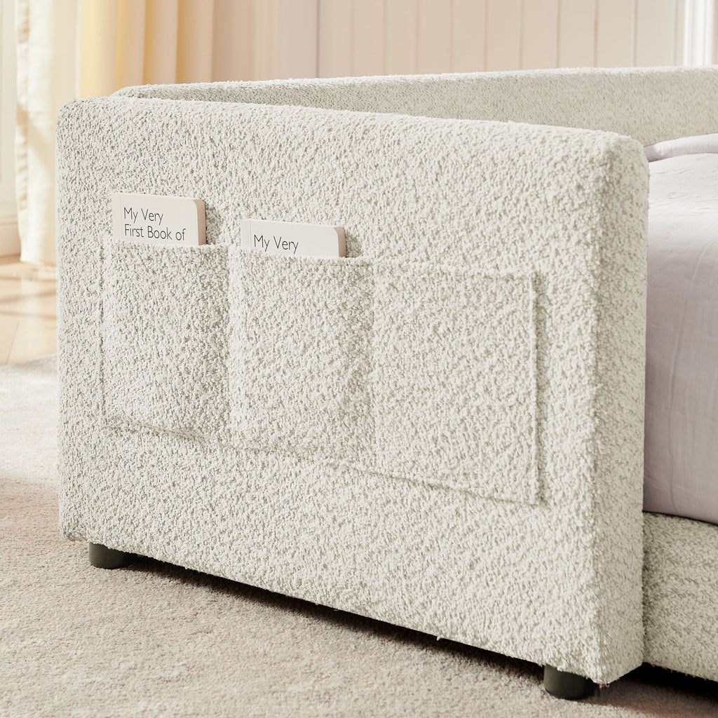 Cute Rabbit Ear Upholstered Platform Bed Frame With Safety Rail